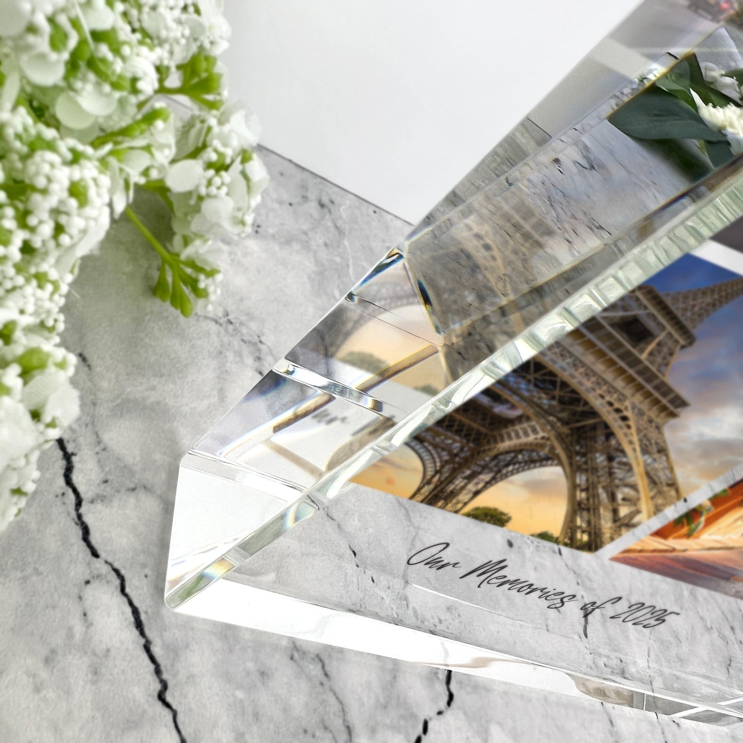 Personalised Large (19.5cm x 14cm) Freestanding Four Photo Grid Giant Crystal Block - Portrait