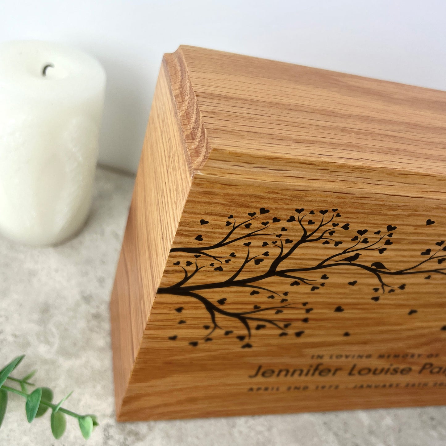 Personalised Slim Oak Urn For Cremation Ashes - Branch of Love Design