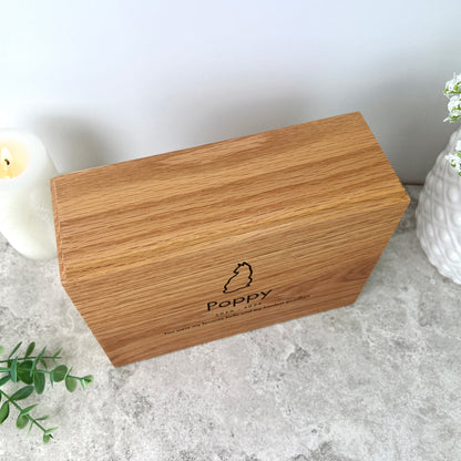 Personalised Slim Pet Oak Urn For Cremation Ashes - Dog/Cat Design