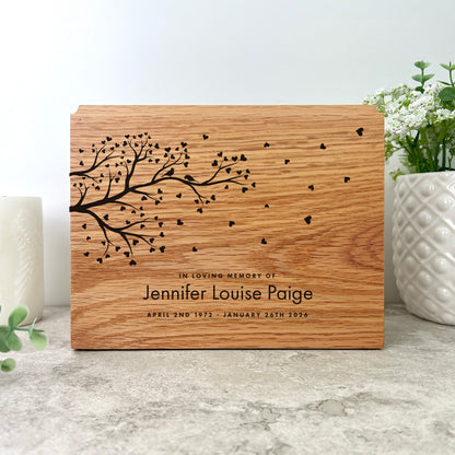 Personalised Slim Oak Urn For Cremation Ashes - Branch of Love Design