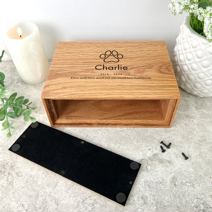 Personalised Slim Pet Oak Urn For Cremation Ashes - Dog/Cat Design