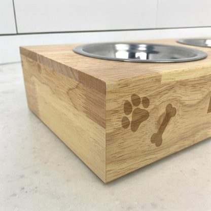 Personalised Wooden Raised Double Dog Bowl