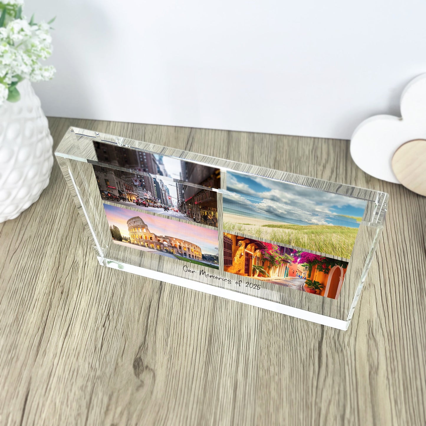 Personalised Freestanding Four Photo Giant Crystal Block (14cm x 19.5cm) - Landscape