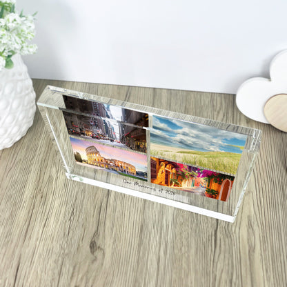 Personalised Freestanding Four Photo Giant Crystal Block (14cm x 19.5cm) - Landscape