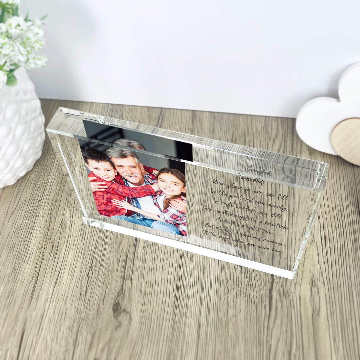 Personalised Freestanding One & Message Photo Giant Crystal Block (14cm x 19.5cm) - Landscape