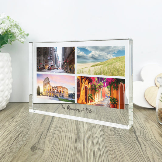 Personalised Freestanding Four Photo Giant Crystal Block (14cm x 19.5cm) - Landscape