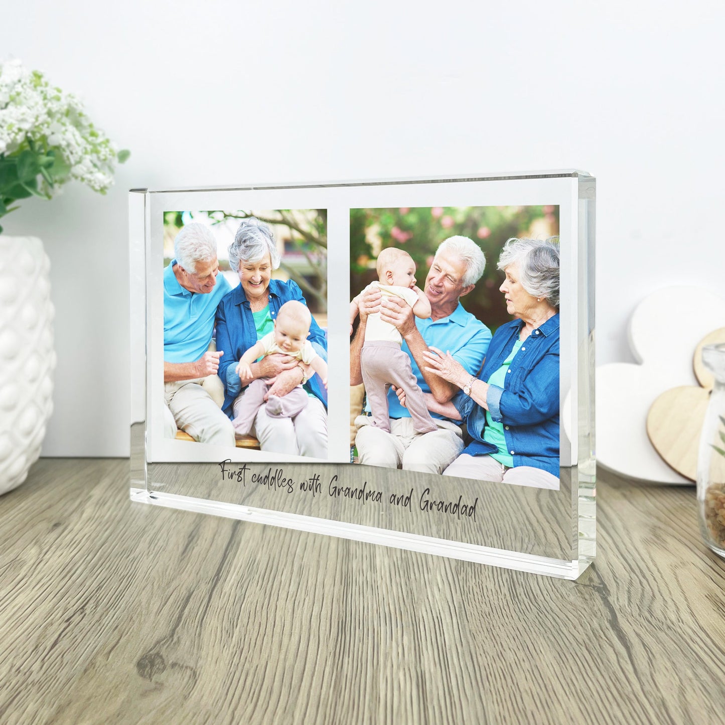 Personalised Freestanding Two Photo Giant Crystal Block (14cm x 19.5cm) - Landscape