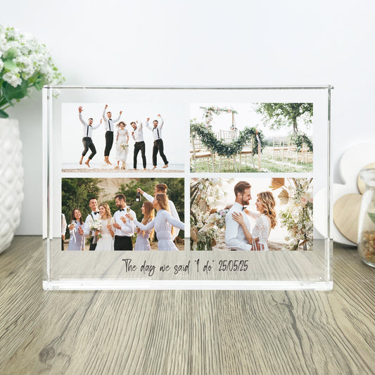 Personalised Freestanding Four Photo Giant Crystal Block (14cm x 19.5cm) - Landscape