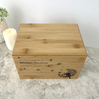 Personalised Bamboo Urn For Cremation Ashes - Dandelion Design