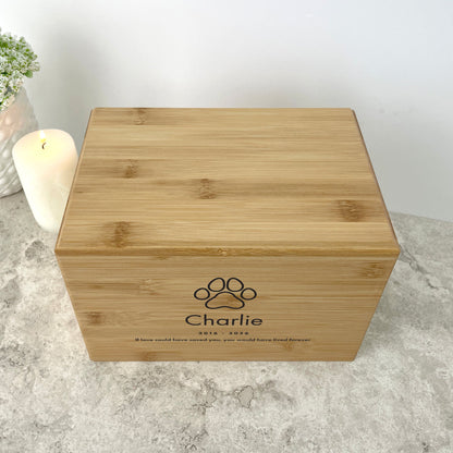 Personalised Bamboo Urn For Pet Cremation Ashes - Dog/Cat Design