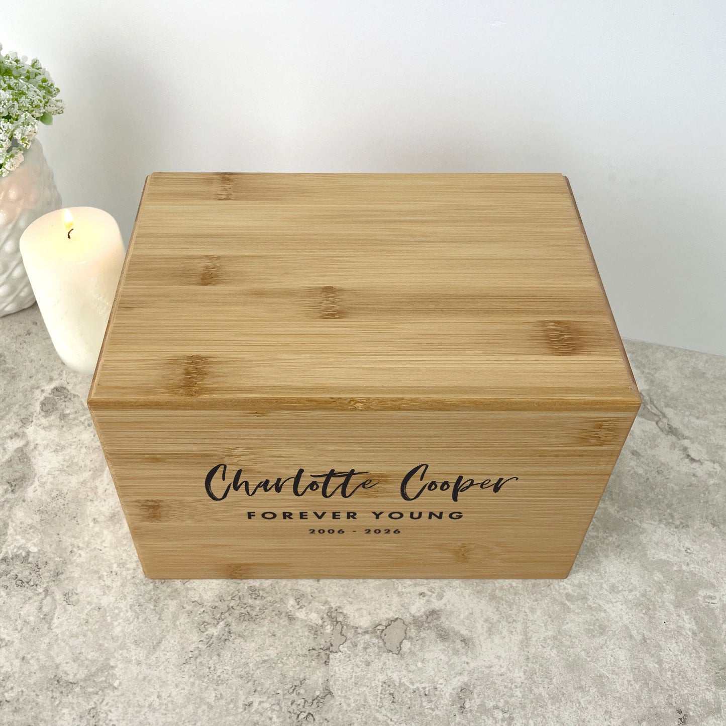 Personalised Bamboo Urn For Cremation Ashes - Modern Script Design