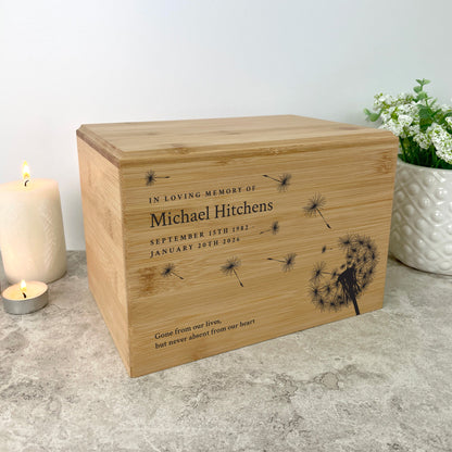 Personalised Bamboo Urn For Cremation Ashes - Dandelion Design