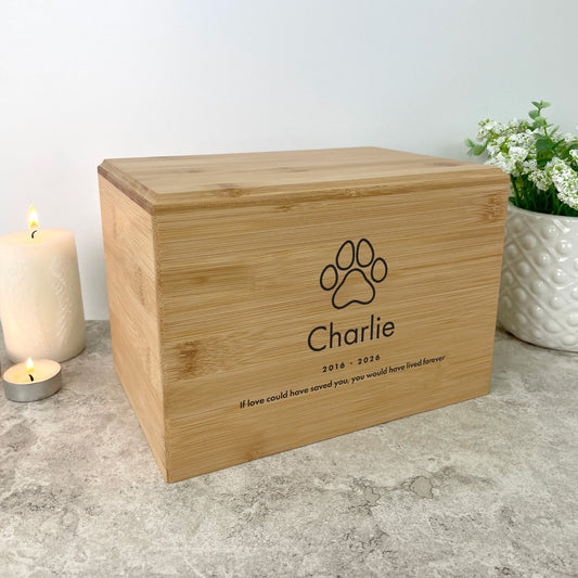 Personalised Bamboo Urn For Pet Cremation Ashes - Dog/Cat Design