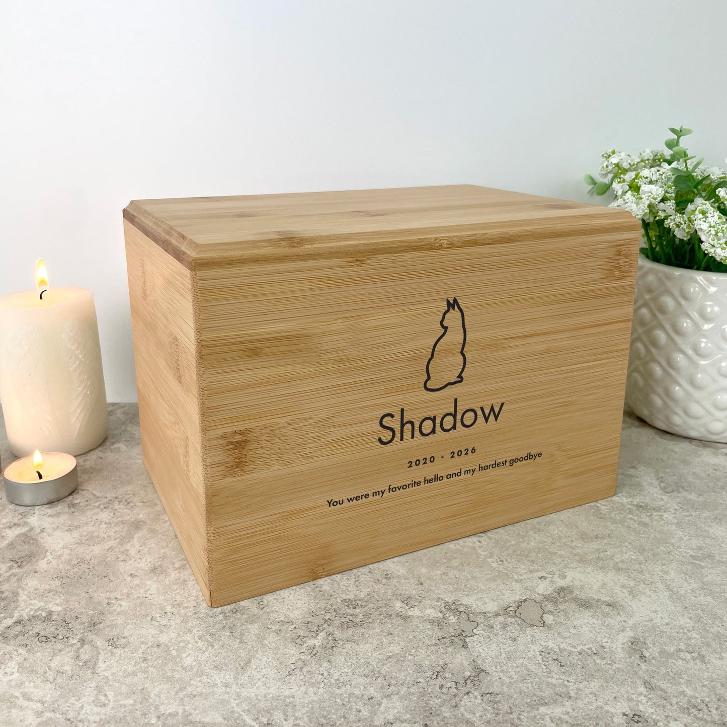 Personalised Bamboo Urn For Pet Cremation Ashes - Dog/Cat Design