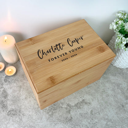 Personalised Bamboo Urn For Cremation Ashes - Modern Script Design