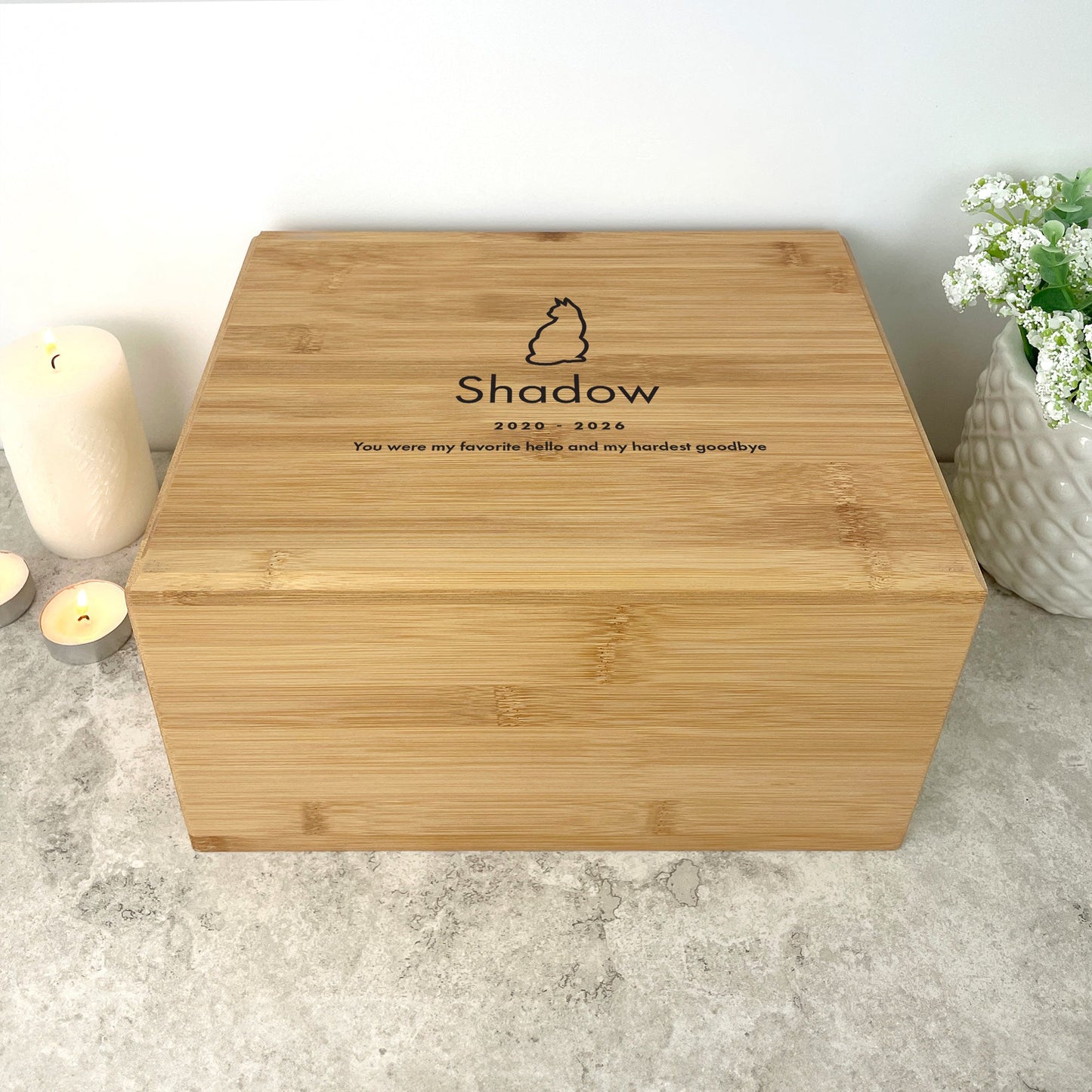 Personalised Bamboo Urn For Pet Cremation Ashes - Dog/Cat Design