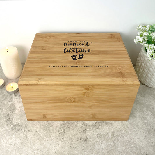 Personalised Bamboo Urn For Cremation Ashes - Angel Baby Design
