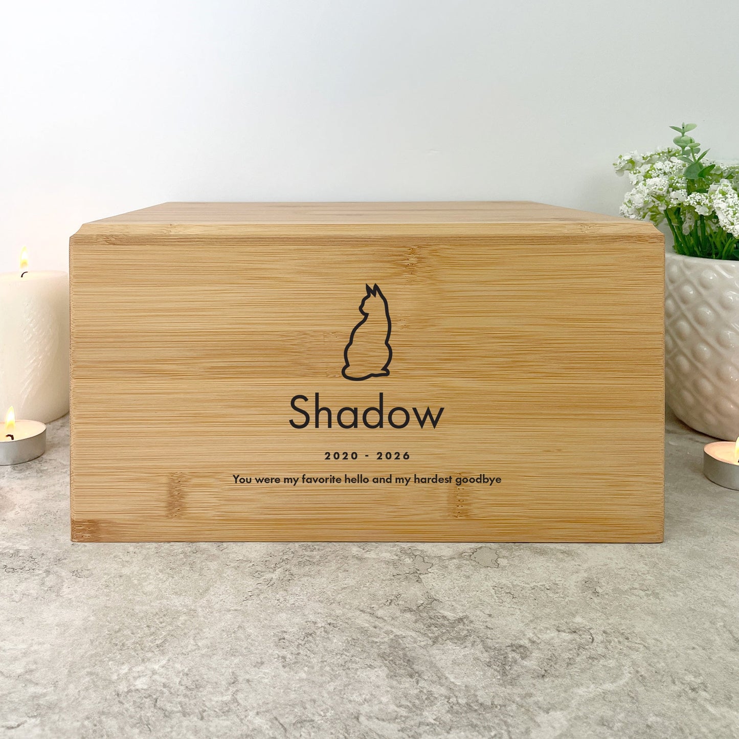 Personalised Bamboo Urn For Pet Cremation Ashes - Dog/Cat Design