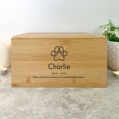 Personalised Bamboo Urn For Pet Cremation Ashes - Dog/Cat Design