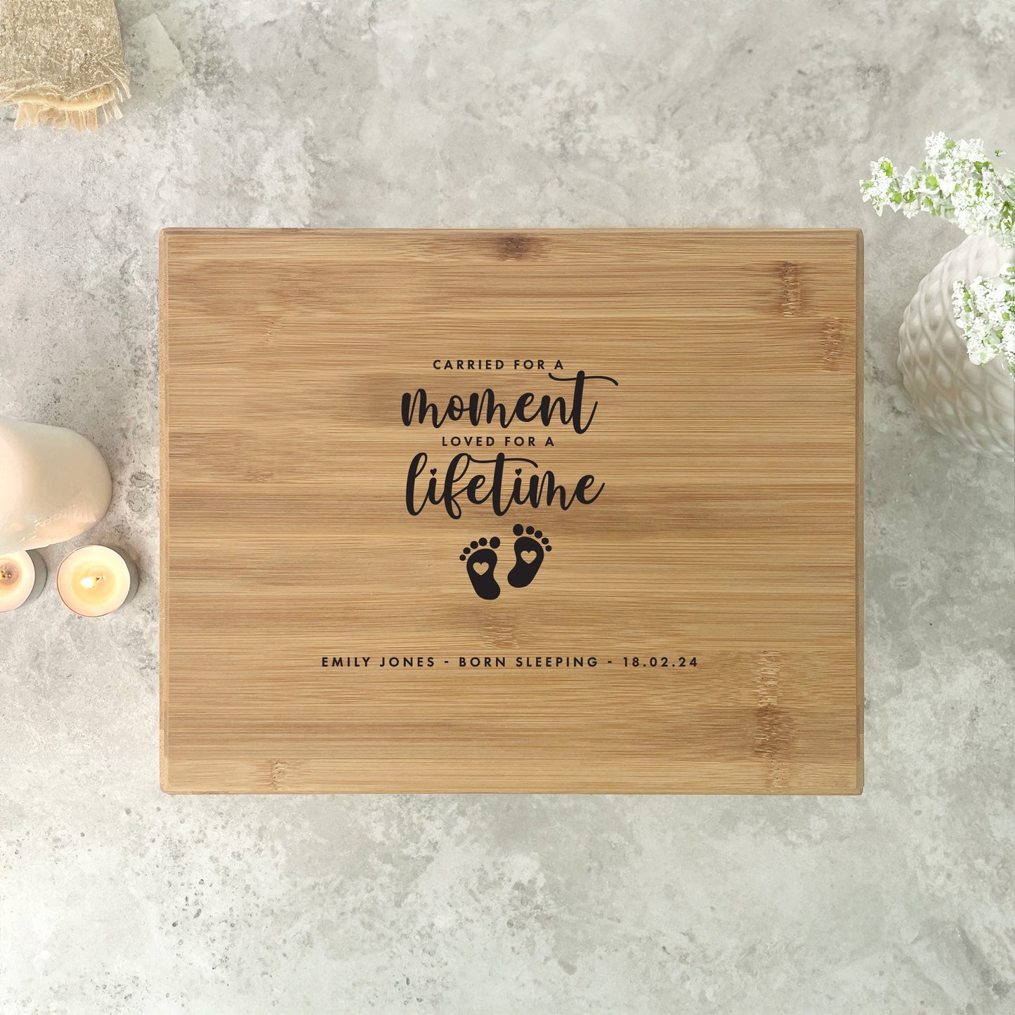 Personalised Bamboo Urn For Cremation Ashes - Angel Baby Design