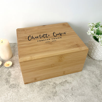 Personalised Bamboo Urn For Cremation Ashes - Modern Script Design