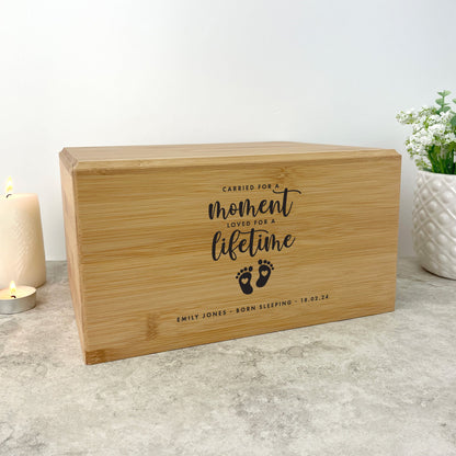 Personalised Bamboo Urn For Cremation Ashes - Angel Baby Design