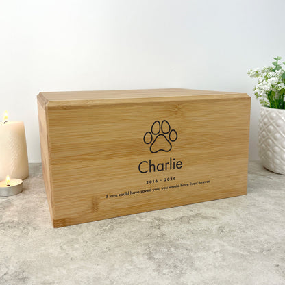 Personalised Bamboo Urn For Pet Cremation Ashes - Dog/Cat Design