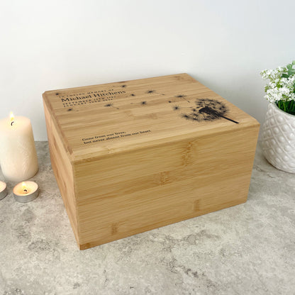 Personalised Bamboo Urn For Cremation Ashes - Dandelion Design