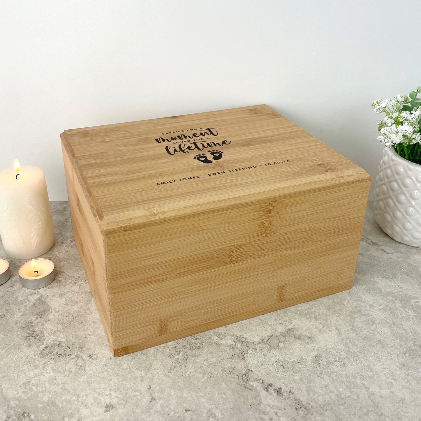 Personalised Bamboo Urn For Cremation Ashes - Angel Baby Design
