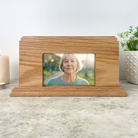 Personalised Oak Photo Urn For Cremation Ashes - Dandelion Design