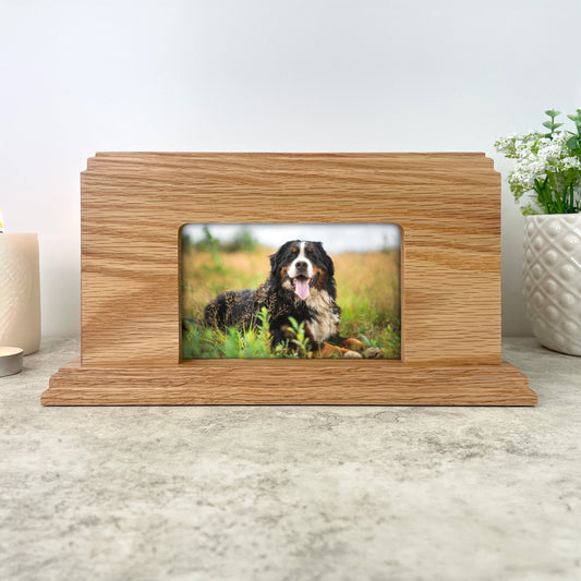 Personalised Oak Pet Urn with Photo - Dog/Cat Design