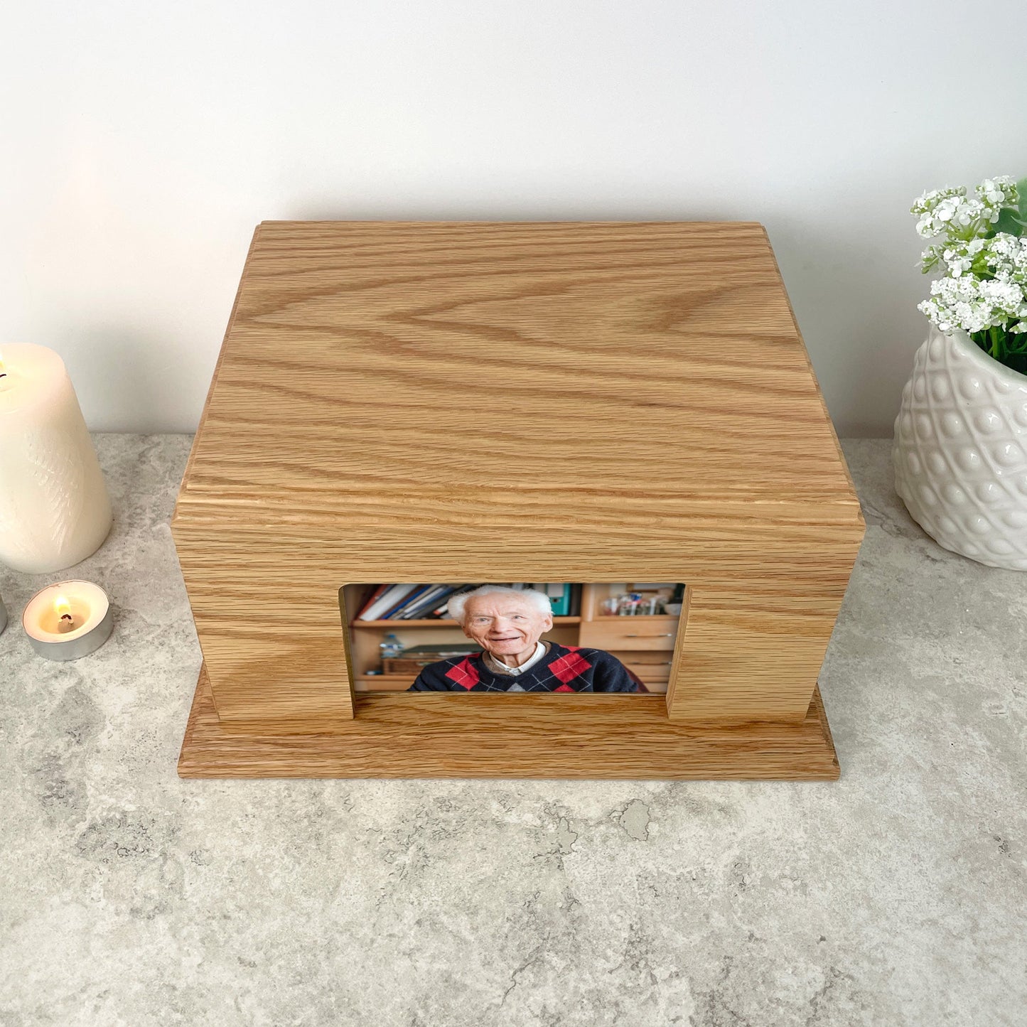 Solid Oak Urn with Photo