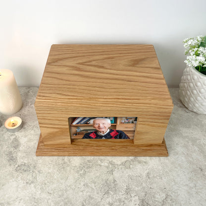 Solid Oak Urn with Photo
