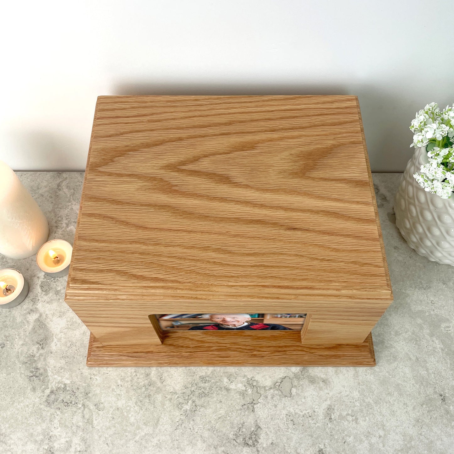 Solid Oak Urn with Photo