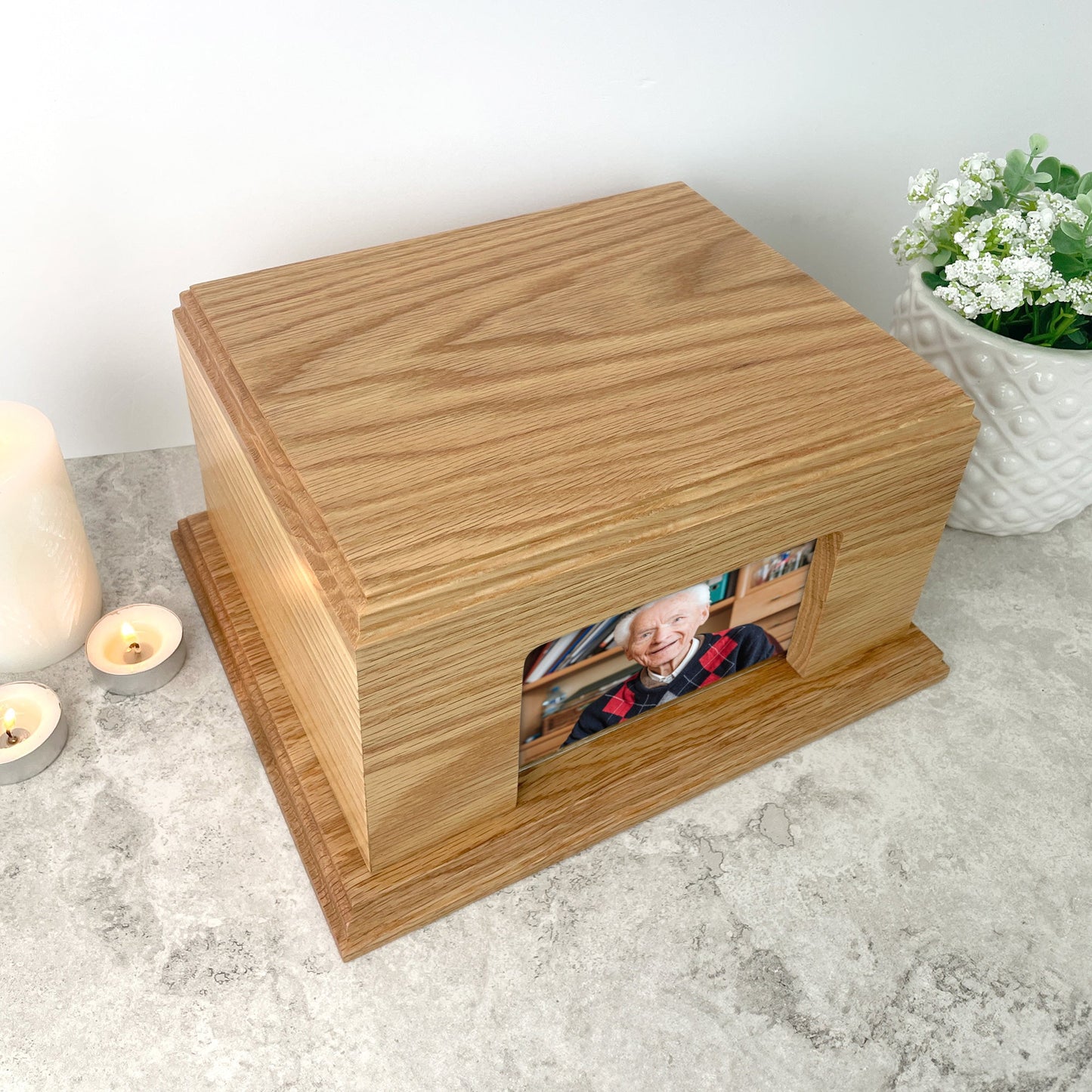 Solid Oak Urn with Photo