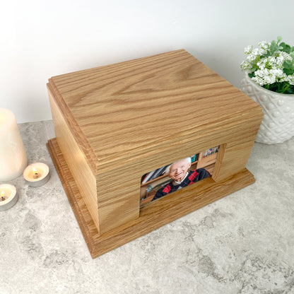 Solid Oak Urn with Photo