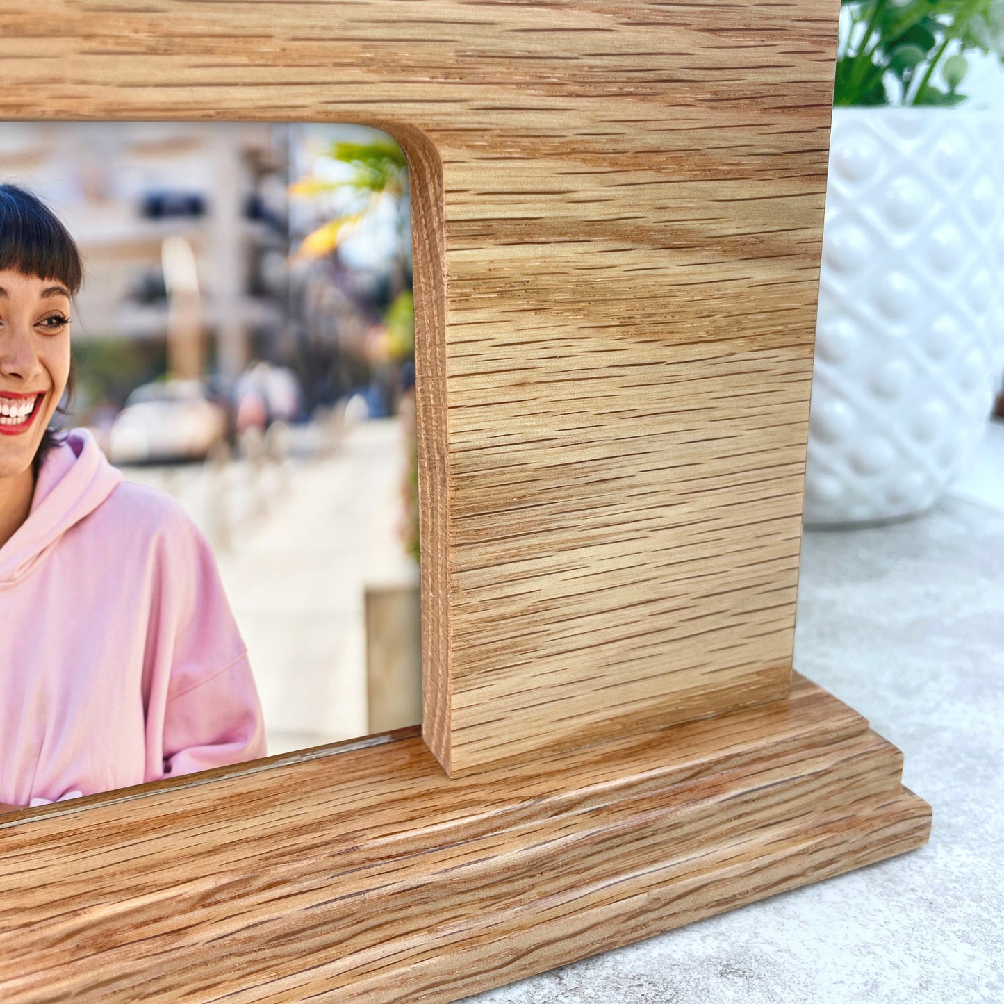 Personalised Oak Photo Urn For Cremation Ashes - Modern Script Design