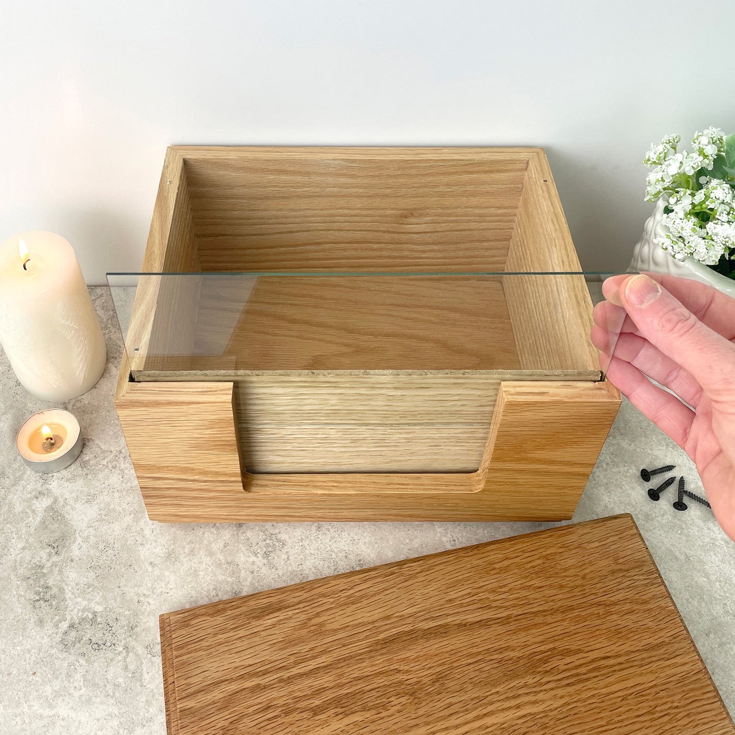 Personalised Oak Photo Urn For Cremation Ashes - Dandelion Design