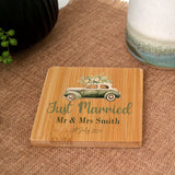 Personalised Just Married Bamboo Coaster Full Colour Print