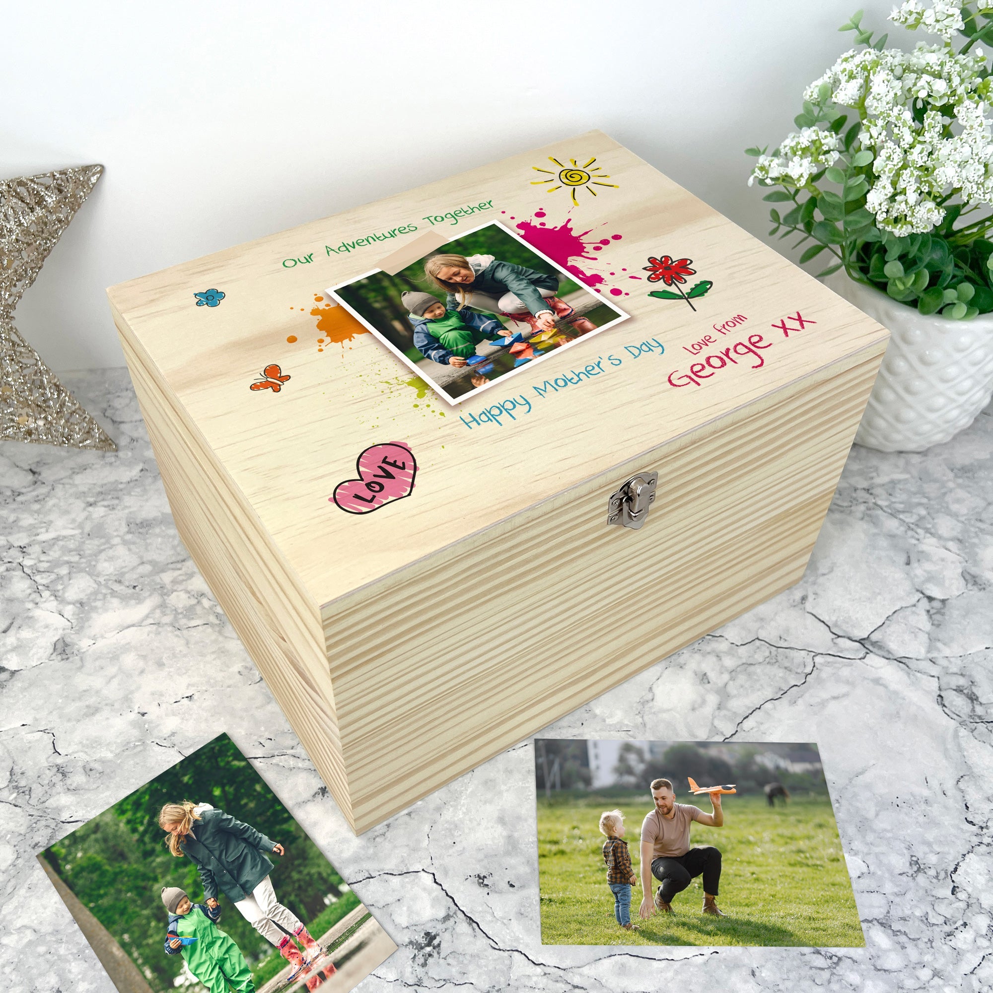Personalised 'Our Adventures Together' Wooden Memory Box From The Kids/Grandkids - 5 Sizes