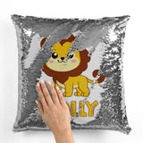Personalised Sequin Cushion With Lion Image and Name