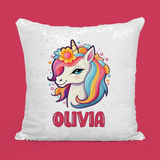 Personalised Sequin Cushion With Unicorn Image and Name