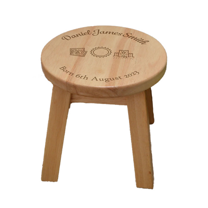 Personalised Children's Stool 4 Seasons for Christening or Birthday