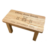 Personalised Children's Rectangle Stool Date of Birth with Football Butterfly Teddy Flower or Bicycle