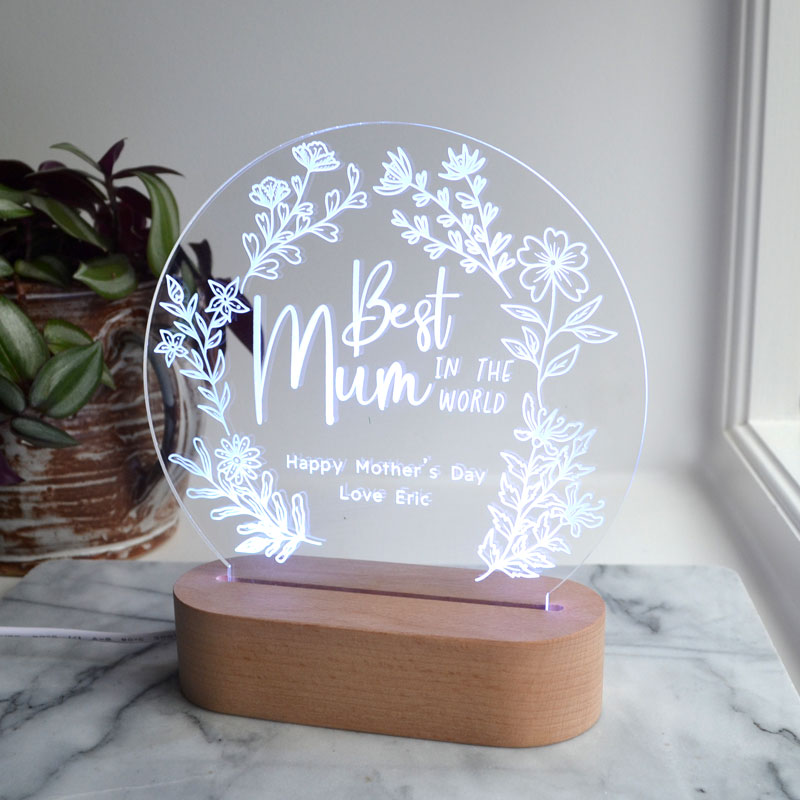 Personalised LED Light Engraved Acrylic Best Mum in the World