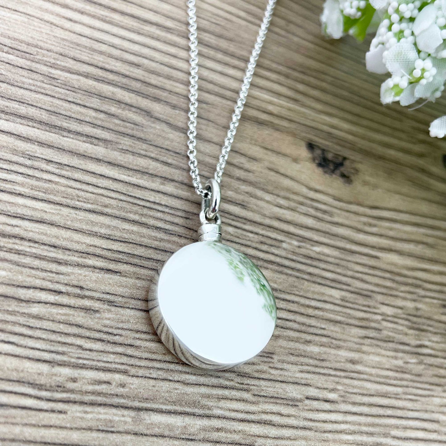 Personalised Sterling Silver Circle Engraved Pendant Cremation Ashes Memorial Urn Necklace