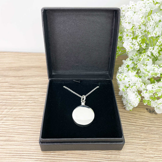 Personalised Sterling Silver Circle Engraved Pendant Cremation Ashes Memorial Urn Necklace