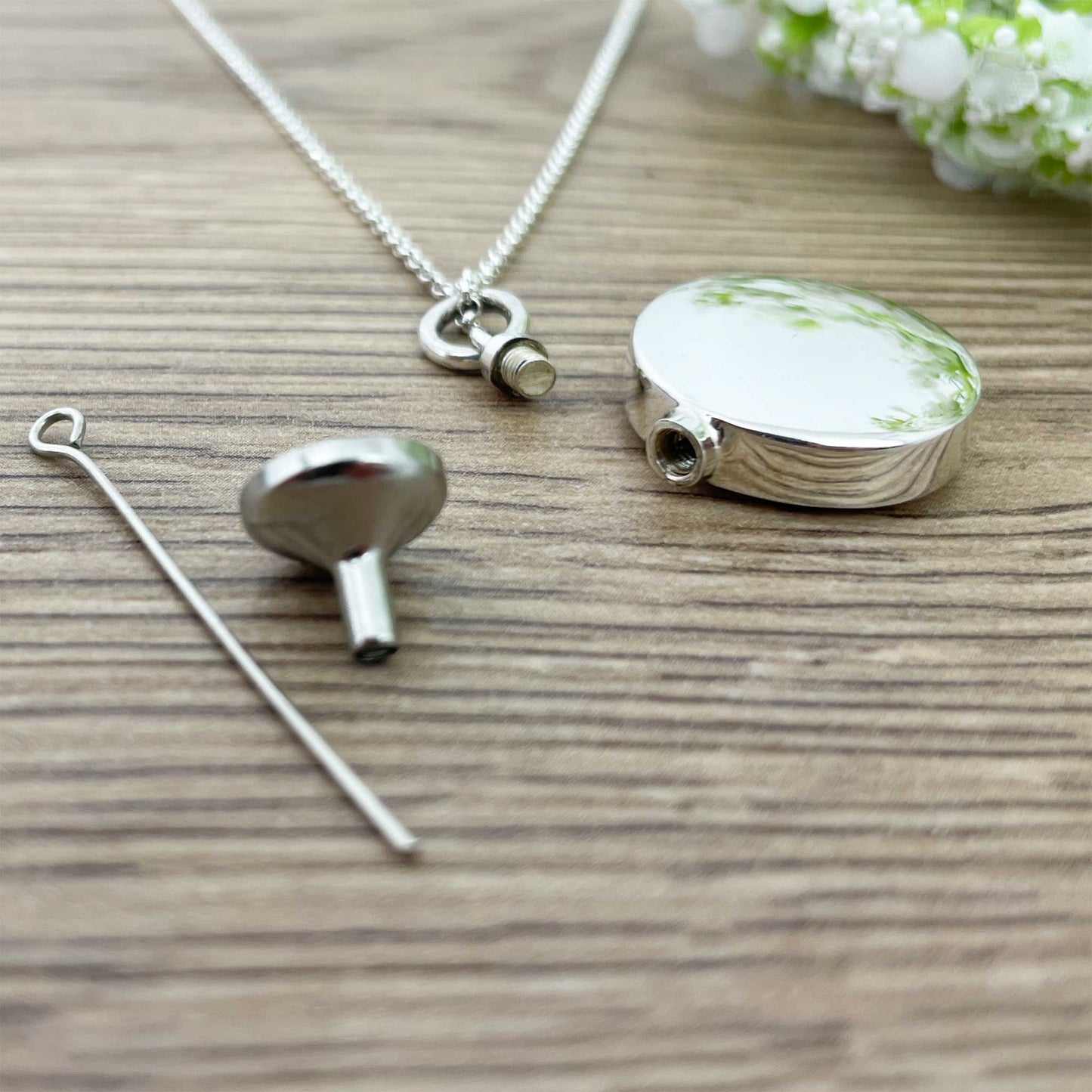 Personalised Sterling Silver Circle Engraved Pendant Cremation Ashes Memorial Urn Necklace