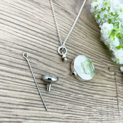 Personalised Sterling Silver Circle Engraved Pendant Cremation Ashes Memorial Urn Necklace