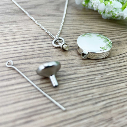 Personalised Sterling Silver Circle Engraved Pendant Cremation Ashes Memorial Urn Necklace